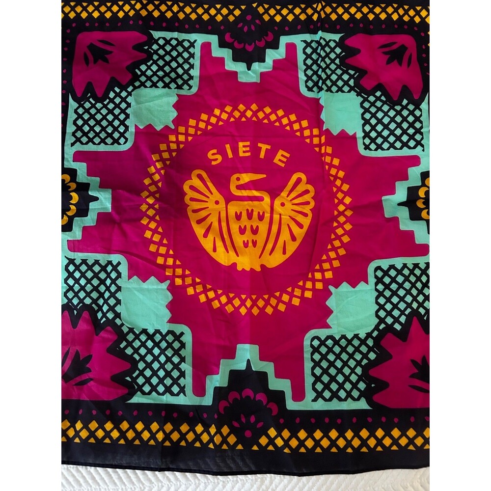 Vintage Colorful Siete Scarf Bandana 22” x 22” Square